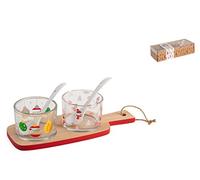 H&H Natale Set Antipastiera 2 Coppe, Vetro, Base Bambù, 22X8cm