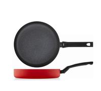 H&H, Padella, in alluminio, antiaderente, linea Flame, colore rosso, adatta a tutti i piani cottura, lavabile in lavastoviglie, diametro 26 cm