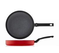 H&H, Padella, in alluminio, antiaderente, linea Flame, colore rosso, adatta atutti i piani cottura, lavabile in lavastoviglie, diametro 28 cm