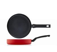 H&H, Padella, in alluminio, antiaderente, linea Flame, colore rosso, adatta atutti i piani cottura, lavabile in lavastoviglie, diametro 24 cm