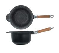 H&H Paiolo Pietra, Alluminio Pressofuso, Rivestimento Antiaderente 5 strati PFOA free con manico in legno estraibile cm 22