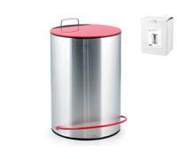 H&h Pattumiera Acciaio Inox Ped Coperchio Rosso Lt5