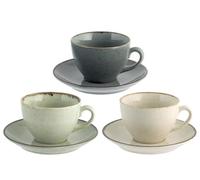 H&H Pearl Set 4 Tazze da Tè con Piattino, in Porcellana, Colori Assortiti - Beige, Verde, Azzurro - Capacità 200 cc, Design Elegante e Moderno