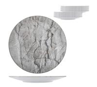 H&H Petra Set 12 Piatti Piani, Stoneware, Decoro Effetto Pietra, 28 cm