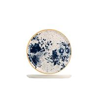 H&H Piatto Pane Indigo in Stoneware 14 cm, Piatto Dessert, Aperitivo, Buffet con Decoro Floreale Blu Acquerello, Avorio