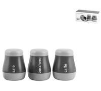 H&h Pop Grey Confezione 3 Barattoli, Polistirene, Sale/zucchero
