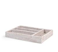 H&H Porta Posate in Rattan Sbiancato - 34x24x5 cm - 4 Scomparti (3 Orizzontali, 1 Verticale) - Organizer da Cassetto o Da Esposizione - Stile Naturale, Nordico, Minimal
