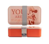 H&H Porta Pranzo Bento Box Minnie The Blogger Disney - 0,6L, Polipropilene Decorato, Posate Incluse, BPA Free, Microonde, con Elastico - Colore Rosa Cipria