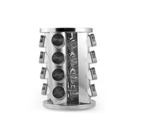 H&H Porta Spezie Girevole con 16 Barattoli in Vetro - Stand in Acciaio Inox e Plastica Effetto Legno, Elegante e Funzionale