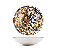 H&H Positano Piatto Fondo in Stoneware Decorato 20 cm, Decoro Maioliche Mediterranee Multicolore, Ideale per Zuppe, Pasta e Risotti, Lavastoviglie e Microonde