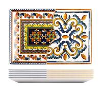H&H Positano Set 6 Piatti Rettangolari in Stoneware 30x20 cm, Decoro Maioliche Mediterranee, Piatti da Portata per Antipasti e Aperitivi, Lavastoviglie e Microonde