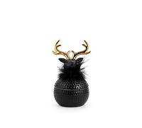 H&h renna porta oggetti stoneware con piume colore nero cm15,5