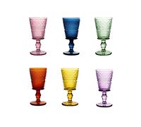 H&H Romance Set 6 Calici in Vetro, Colori Assortiti, 24cl