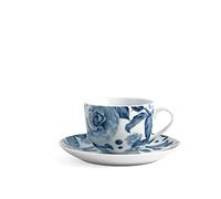 H&H Rose Blu Set 6 Tazze Tè, Porcellana, con Piattino, cc220