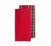 H&H-Scottish, set 2 strofinacci, 1 trama scozzese e 1 rosso, in cotone riciclato, 50x70 cm