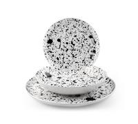 H&H Servizio 18 pezzi fondi tavola Drip Nordic in stoneware bianco e nero