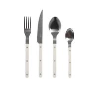 H&H Servizio 24 Posate Tavola Invictus in Acciaio Inox, Manico in Plastica Bianca - 6 Cucchiai, 6 Forchette, 6 Coltelli, 6 Cucchiaini - Lavabili in Lavastoviglie