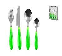 H&H Servizio Posate 24 Pezzi, in Acciaio Inox, con Manico in Plastica, Verde - verde acciaio inox 7852814