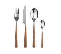 H&H Servizio 24 Posate Tavola Arbor in Acciaio Inox, Manico in ABS Effetto Legno - 6 Cucchiai, 6 Forchette, 6 Coltelli, 6 Cucchiaini - Lavabili in Lavastoviglie