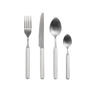 H&H Servizio 24 Posate Tavola Domo in Acciaio Inox, Manico in Plastica Bianca - 6 Cucchiai, 6 Forchette, 6 Coltelli, 6 Cucchiaini - Lavabili in Lavastoviglie