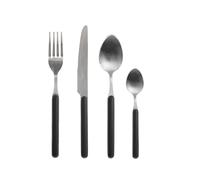 H&H Servizio 24 Posate Tavola Domo in Acciaio Inox, Manico in Plastica Nera - 6 Cucchiai, 6 Forchette, 6 Coltelli, 6 Cucchiaini - Lavabili in Lavastoviglie