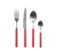 H&H Servizio 24 Posate Tavola Domo in Acciaio Inox, Manico in Plastica Rossa - 6 Cucchiai, 6 Forchette, 6 Coltelli, 6 Cucchiaini - Lavabili in Lavastoviglie