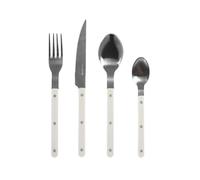 H&H Servizio 24 Posate Tavola Invictus in Acciaio Inox, Manico in Plastica Bianca - 6 Cucchiai, 6 Forchette, 6 Coltelli, 6 Cucchiaini - Lavabili in Lavastoviglie