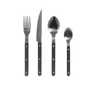 H&H Servizio 24 Posate Tavola Invictus in Acciaio Inox, Manico in Plastica Nera - 6 Cucchiai, 6 Forchette, 6 Coltelli, 6 Cucchiaini - Lavabili in Lavastoviglie