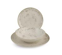 H&H, Servizio Piatti 18 Pezzi in Stoneware, Planet Beige Puntinato, Piatti Piani, Fondi e Frutta, Lavabile in Lavastoviglie