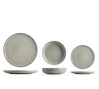 H&H Servizio Tavola 12 Pezzi Pearl Grigio In Porcellana