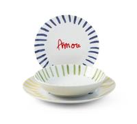 H&H, Servizio tavola 18 pezzi Casa Amor, set tavola completo per 6 persone, in porcellana, con scritte - porcellana 8886900