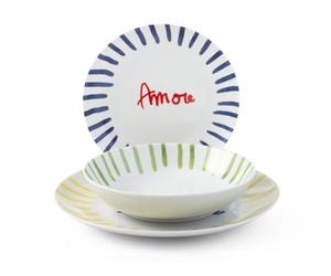 H&H, Servizio tavola 18 pezzi Casa Amor, set tavola completo per 6 persone, in porcellana, con scritte, lavabile in lavastoviglie