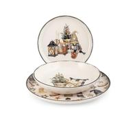 H&H, Servizio tavola 18 pezzi Country Winter, set tavola natalizio, elementi natalizi, in stoneware, lavabile in lavastoviglie