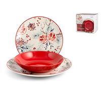 H&H Servizio Tavola 18 Pezzi Celebration Rosso Decorato in Porcellana - 9540200