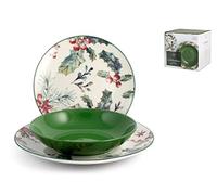 H&H Servizio Tavola 18 Pezzi Tavola Celbration Verde Decorato in Porcellana - 9540300