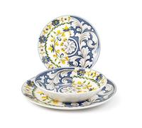 H&H Servizio Tavola 18 Pezzi in Porcellana - Linea Faenza - Decorazione Mediterranea Estiva - Piatti Eleganti per 6 Persone - Lavabili in Lavastoviglie e Utilizzabili in Microonde