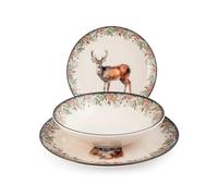 H&H, Servizio tavola 18 pezzi Montana set tavola completo, natalizio, decoro cervo, in stoare - ceramica 1551200