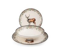 H&H, Servizio tavola 18 pezzi Montana set tavola completo, natalizio, decoro cervo, in stoare - ceramica 1551200
