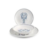 H&H, servizio tavola 18 pezzi Claire, forma coupe, in porcellana, bianco, decori azzurri, tema marino - porcellana 8897200