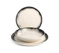 H&h Servizio 18 pezzi tavola marte in stoarre caratterizzato da una superficie puntinata e da pennellate nere sul bordo colore nero - 1540300