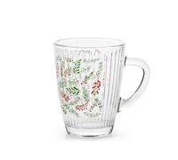 H&H Set 12 Mug in Vetro con Decoro Wildberry, 300 ml - Tazze Natalizie Trasparenti con Motivo Festivo - Ideali per Tè, Caffè e Cioccolata Calda