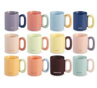 H&H Set 12 Mug Pastel Glow - Tazze New Bone China 360 ml - 12 Colori Pastello con Parole Motivazionali - Lavabili in Lavastoviglie e Uso Microonde - Colori Opachi