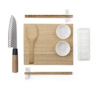 H&H Set 12 Pezzi Sushi per Preparazione e Degustazione - Stampo, Bacchette in Bambù, Piatti in Porcellana e Coltello da Sushi - Perfetto per Appassionati di Cucina Giapponese, Idea Regalo