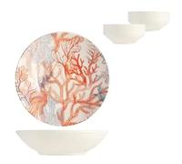 H&H-Set 12 Piatti fondi, linea Maya Bay, 20,5 cm, in stoneware, decorazioni a tema marino con coralli, lavabili in lavastoviglie