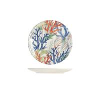 H&H-Set 12 Piatti frutta, linea Maya Bay, 19,5 cm, in stoneware, decorazioni a tema marino con coralli, lavabili in lavastoviglie