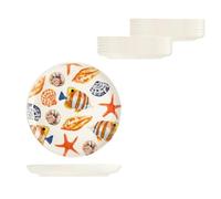 H&H-Set 12 Piatti frutta, linea Playa, 20 cm, in stoneware, decorazioni a tema marino con conchiglie, lavabili in lavastoviglie