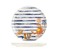H&H-Set 12 Piatti Piani, linea Playa, 26 cm, in stoneware, decorazioni a tema marino con conchiglie, lavabili in lavastoviglie