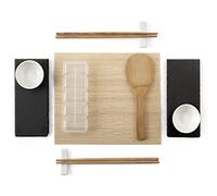 H&H Set 13 Pezzi per Preparazione e Degustazione Sushi - Tovaglietta in Bambù, Bacchette, Piatti in Ardesia e Stampo per Sushi - Perfetto per Appassionati di Cucina Giapponese, Idea Regalo