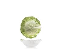 H&H Set 2 Bowl Verza in Stoneware Decorate - Ciotole per Insalata o Dessert - Ceramica Resistente - 14x5h cm - Design Vegetale Elegante