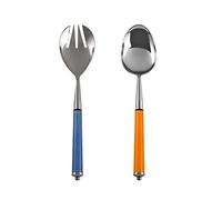 H&H Set 2 Posate Insalata in Acciaio Inox 18/8 con Manici in Acrilico Colore Arancione e Blu